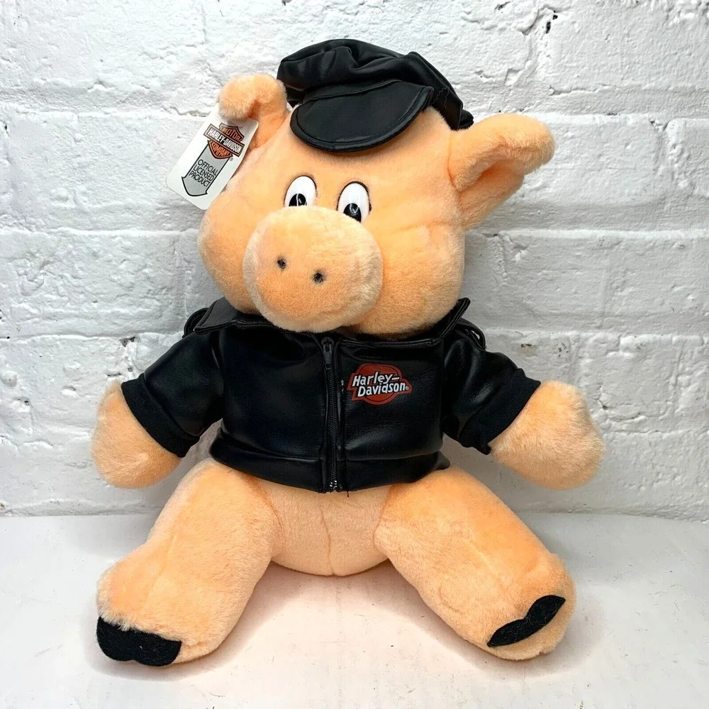 Vintage Harley Davidson 1993 Biker Pig Plush W/ Jacket &‎ Hat Stuffed Animal